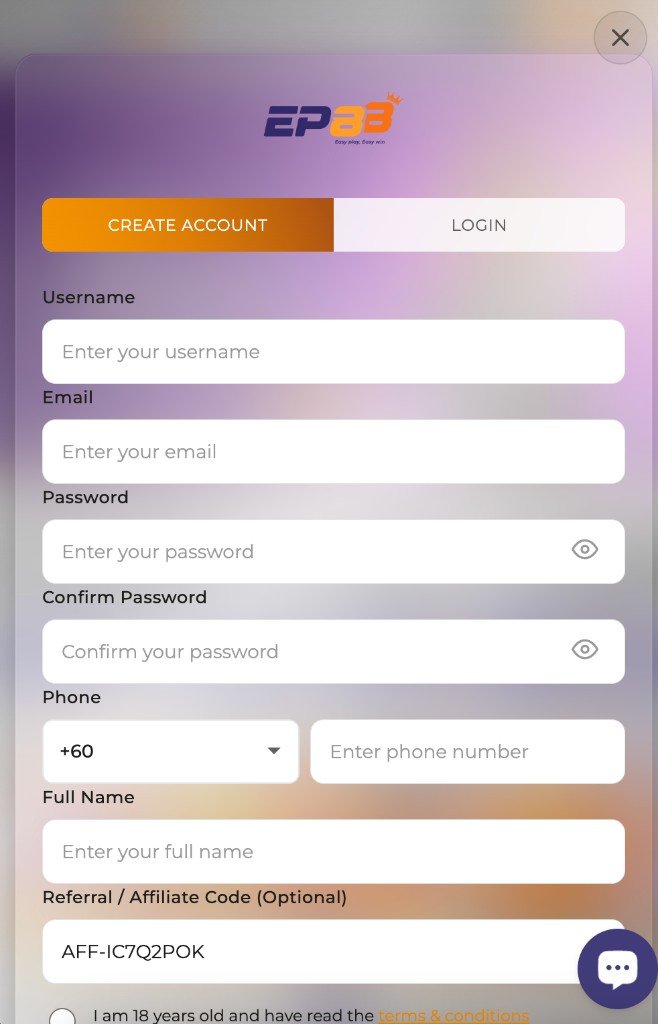 EP88 create account screen
